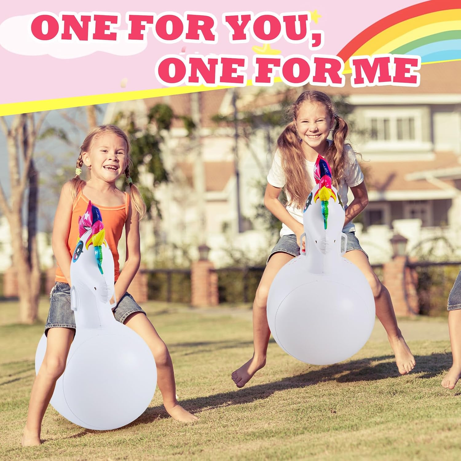 Hiboom 2 Pcs Giant Inflatable Hopping Toys 51 Inch Bouncer Animal Toys Ride on Animal Bouncy on Hopping for Birthday Party Gifts Supplies (Unicorn)