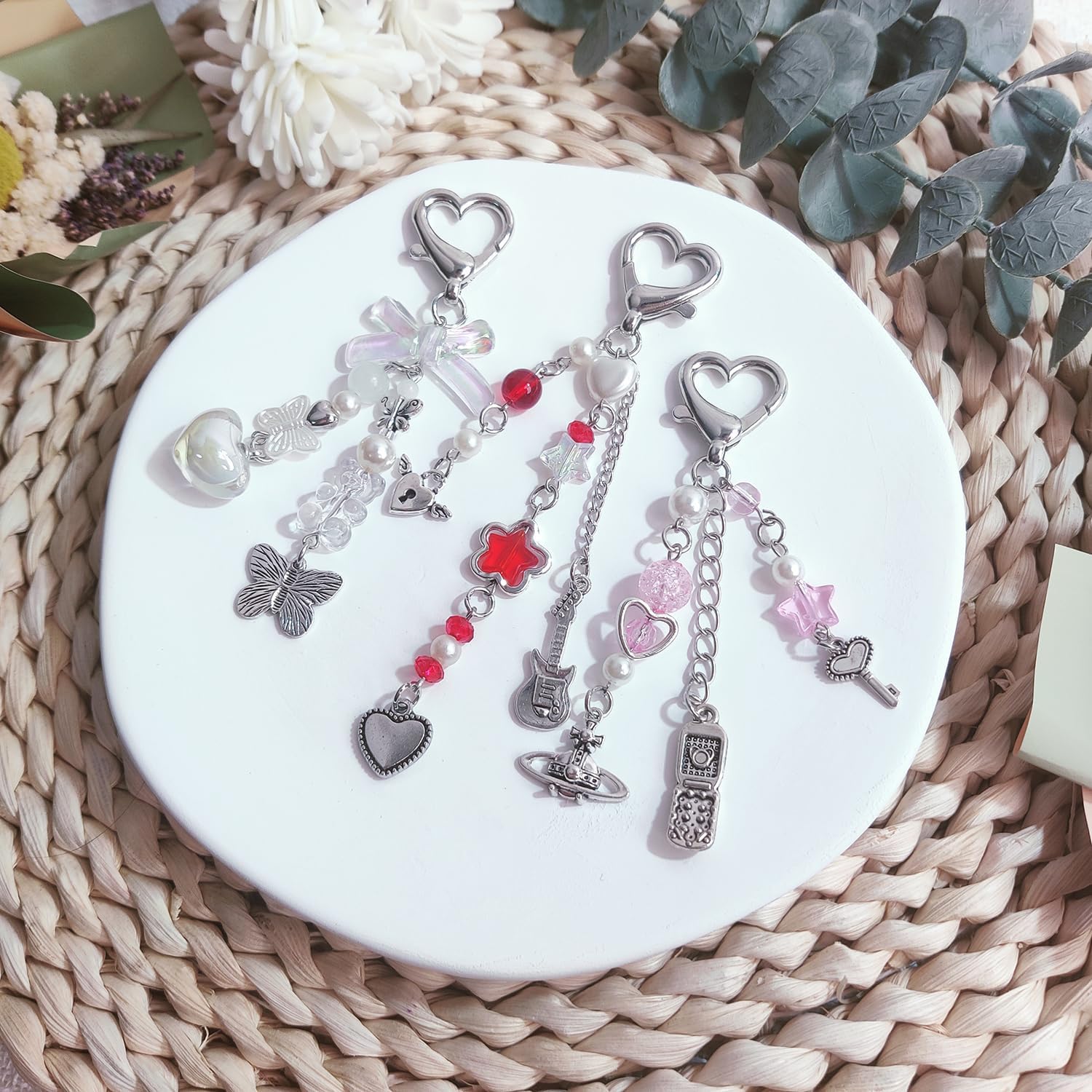 Cute Keychain Aesthetic Y2K Keychain Accessories Heart Butterfly Strawberry Bear Key Chain for Keys Bags Women Gifts - Image 3