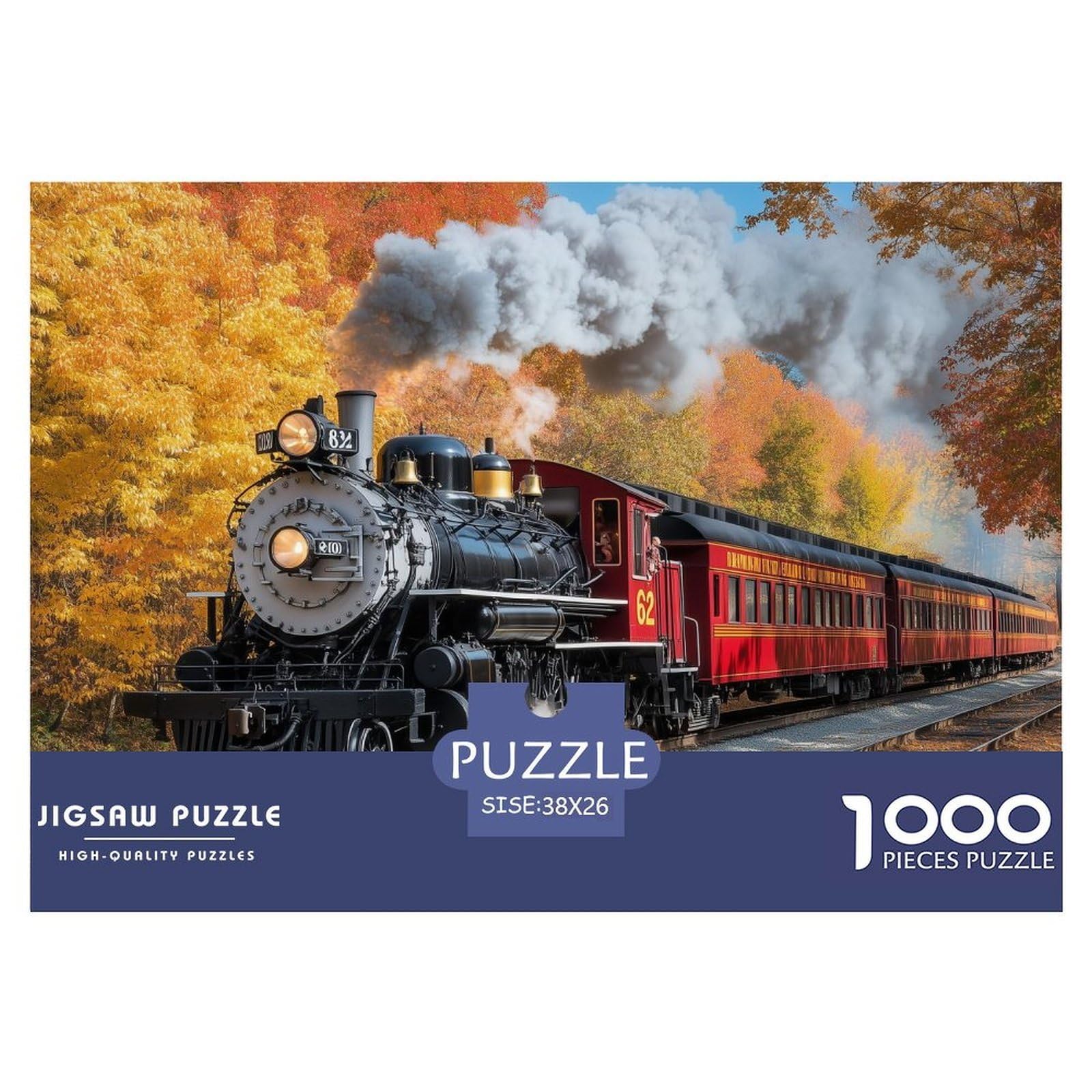 Steam Train Jigsaw Puzzles 1000 Piece Challenge Game for Adults,Autumn Scenery Impossible Jigsaw Puzzle 1000 Pieces Educational Game Home Decoration 38x26cm/1000pcs