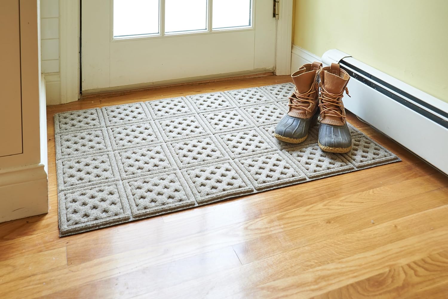 Artisan Entry Front Door Mat - Rubber Back Indoor or Outdoor Entry Rug with Lattice Design, Water Absorbing Rug, Made in The USA by Mats Inc, 2' x 3', Taupe