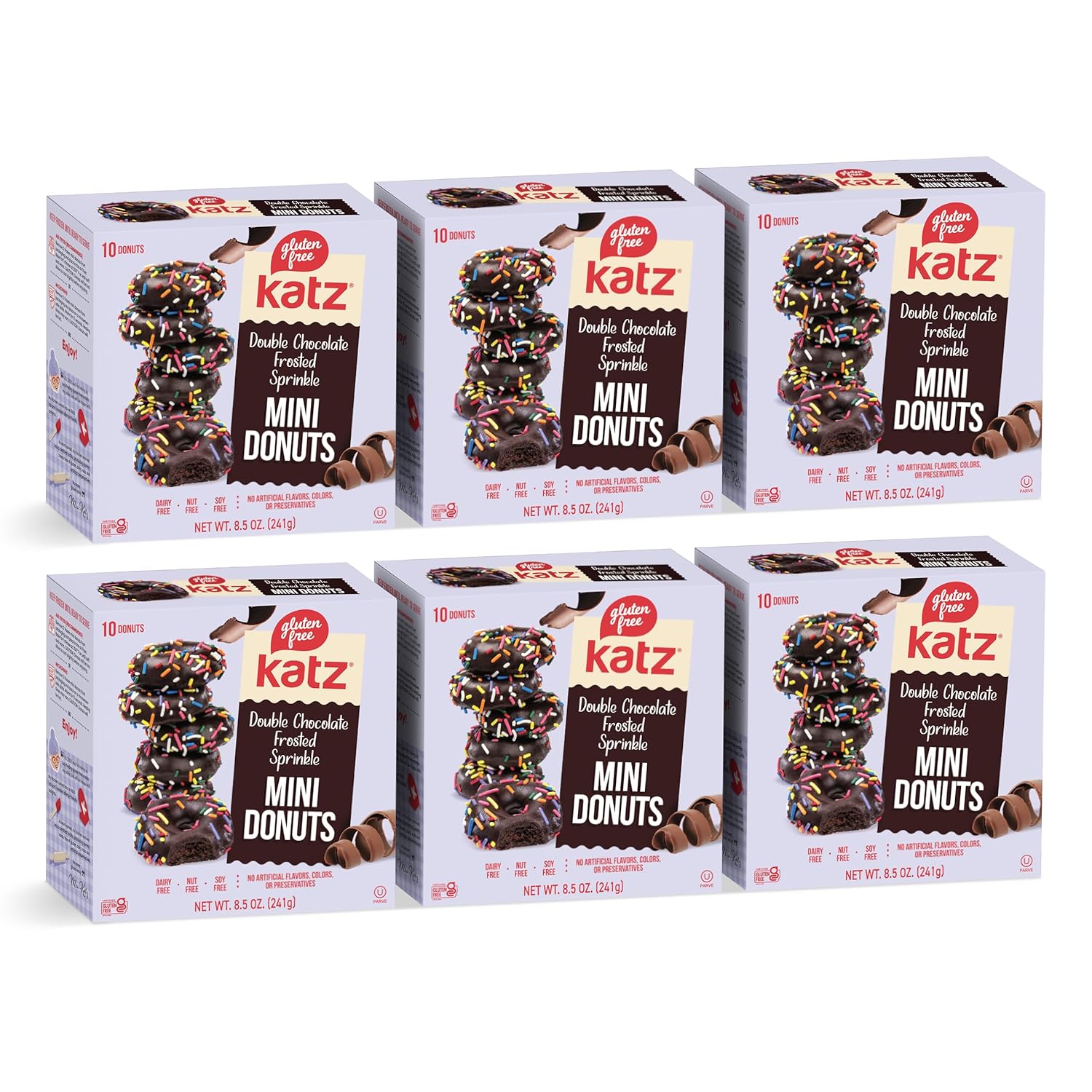 Katz Gluten Free Double Chocolate Mini Donuts with Frosting & Sprinkles. Dessert Snack. Free of Dairy, Soy, Peanuts, Tree Nuts, and Sesame, No Artificial Color. Kosher (4Pk)