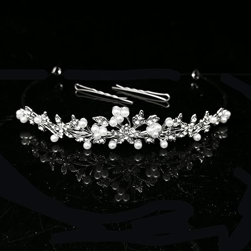 Miniatura 2 de Tiaras y coronas de perlas de diamantes de imitación para mujeres y niñas de flores, accesorios para el cabello Bridgerton para cumpleaños,