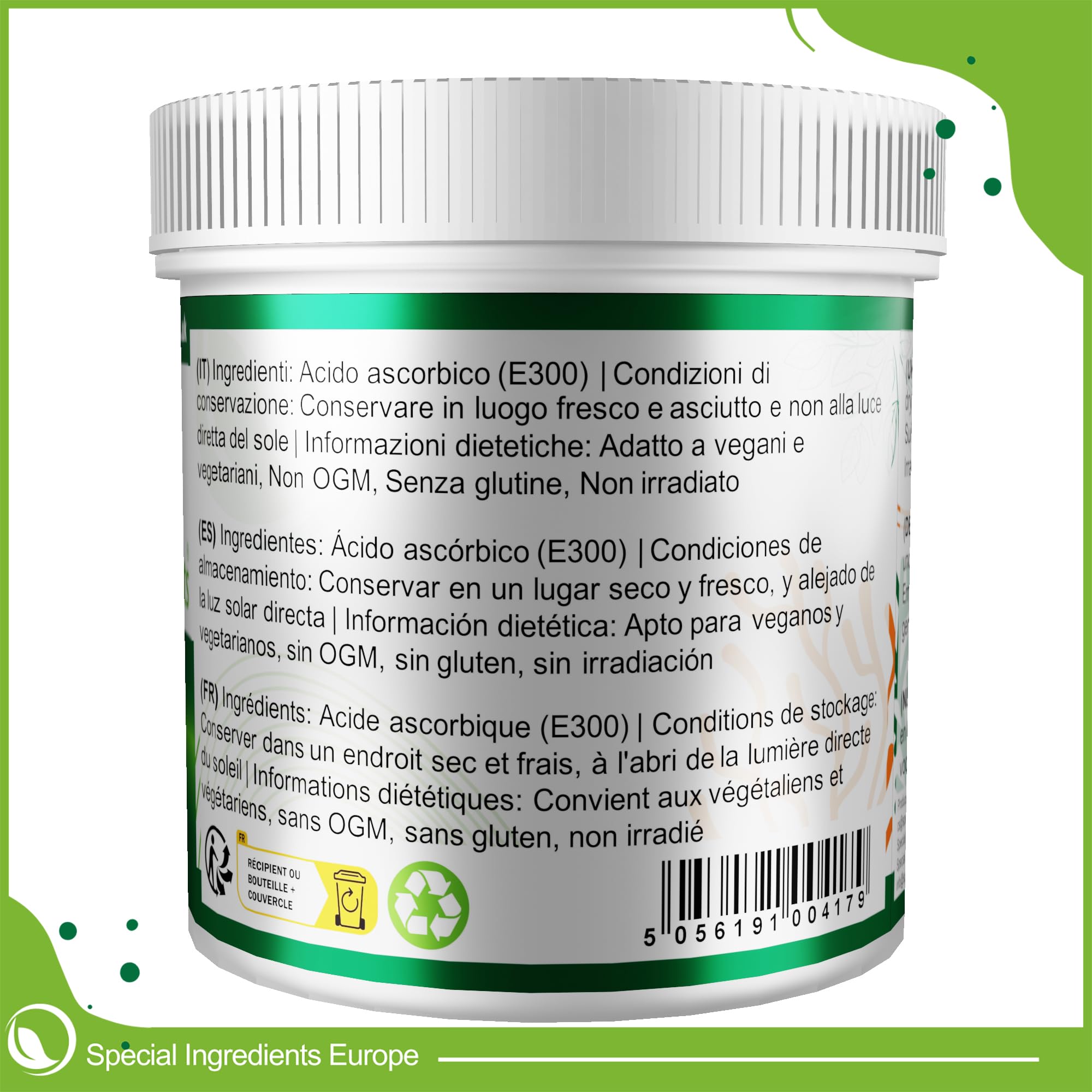 Special Ingredients Ascorbic Acid Powder, 500 g | Askorbinsäure Pulver, Vitamin C-Pulver, Antioxidationsmittel, Teigverbesserer für Brot, Vegan, gentechnikfrei, Glutenfrei