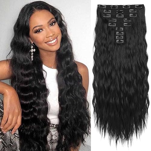 REECHO HE009 - 9 extensiones de cabello con clip de 24 pulgadas de grosor, largo, mini onda de sirena, lujosa, ligera, tecnología japonesa, fibra