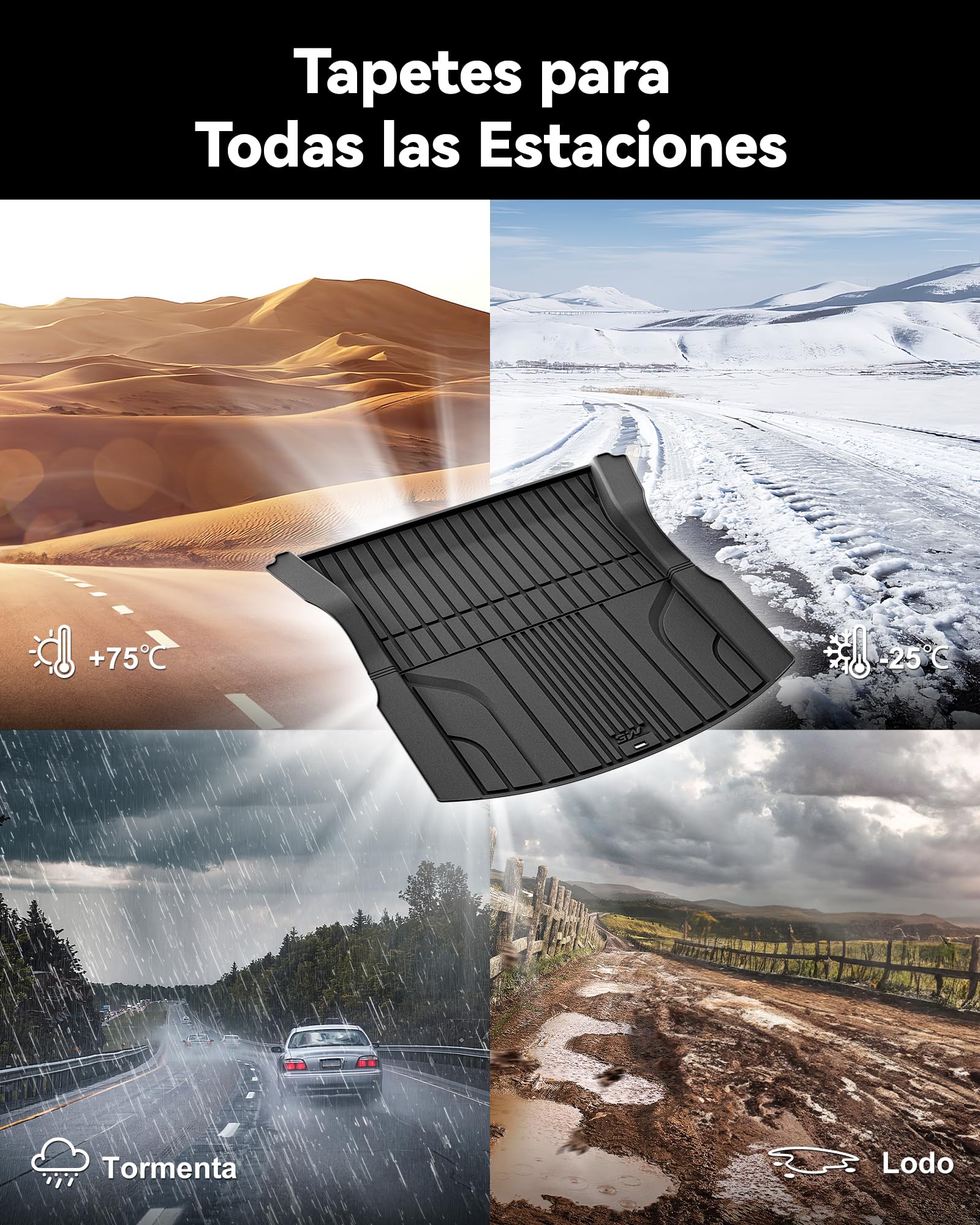 3W Alfombrilla Maletero para Tesla Model 3 Highland 2024-2025 2026,Thorex™ Alfombrillas Maletero de Coche para Todo Tipo de Clima para Tesla Model 3 Highland Juego Completo de Maletero
