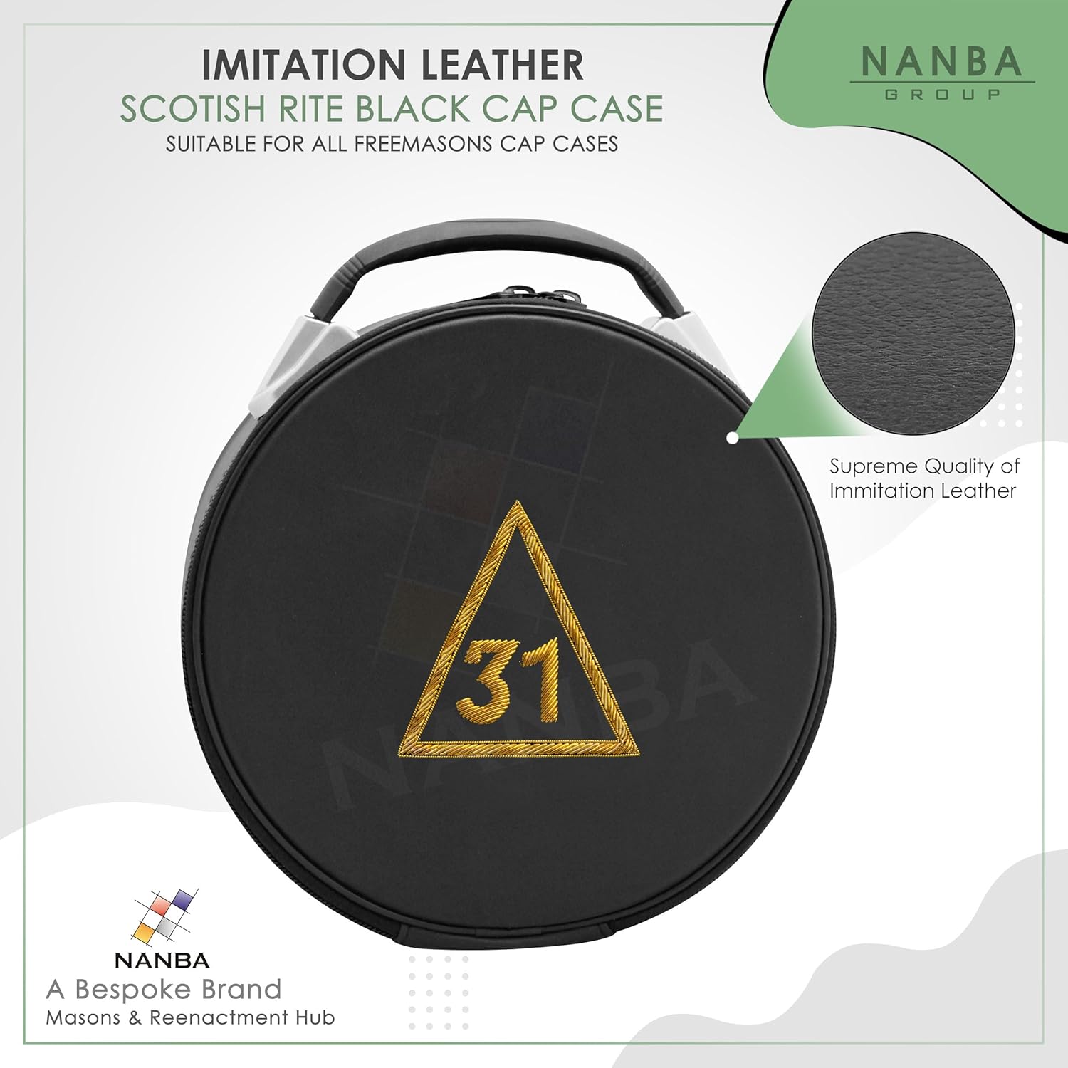 Scottish Rite Masonic Cap Case – Premium Imitation Leather, Portable Fez Storage & Display Box - Hand Embroidery (31st Degree Scottish Rite)