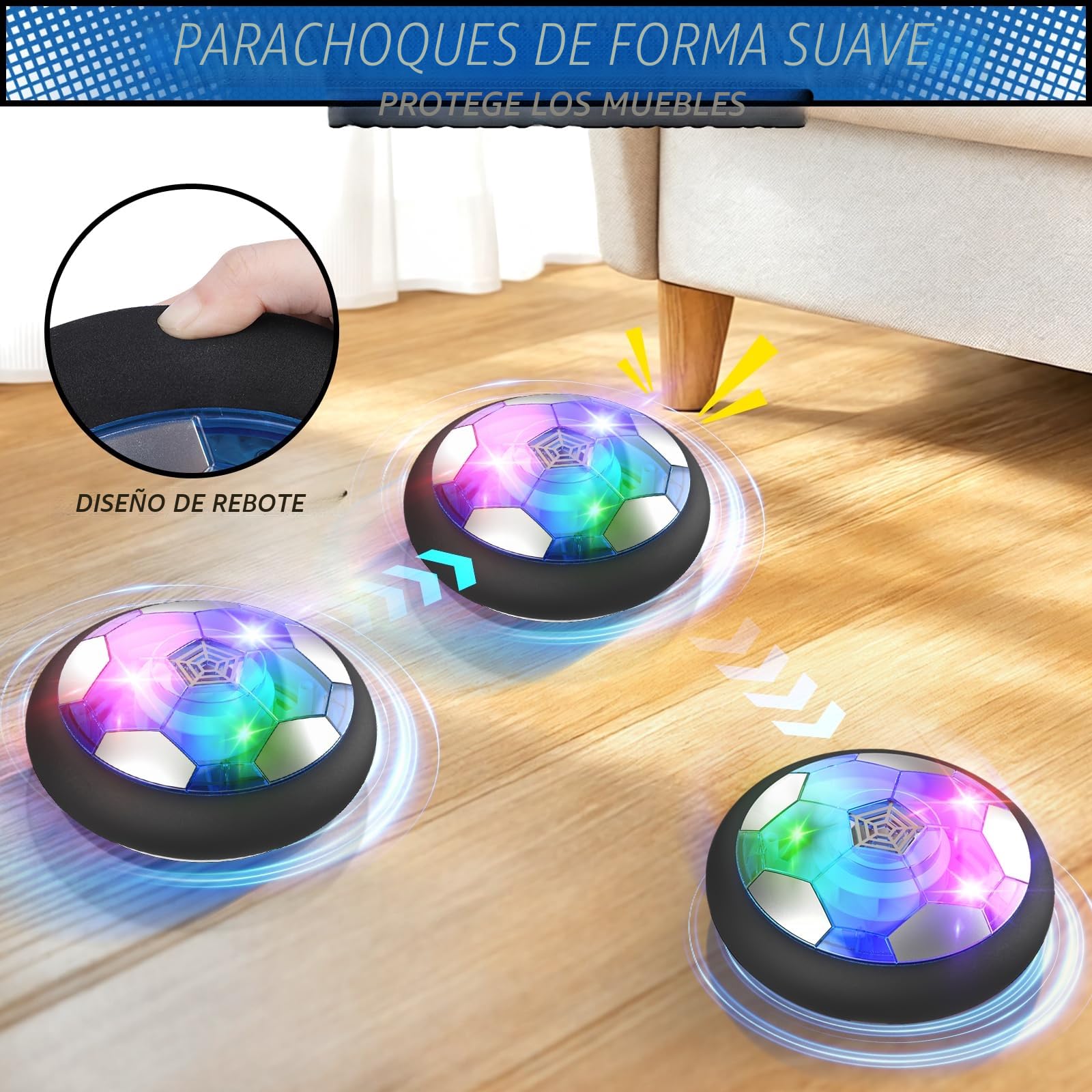 Buoeuik Balón Fútbol Flotante, Air Power Football Regalo Niño 3 4 5 6 7 8 9 Años Pelotas de Futbol Recargable Juegos Interactivos Air Hockey Soccer con Luces LED Juguetes para Niños Niñas