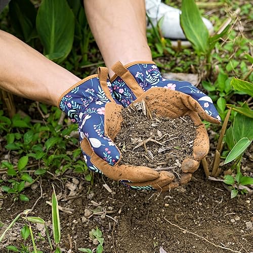 Miniatura 2 de Pleneal Guantes de jardinería para mujer, guantes de cuero para jardín, a prueba de espinas, guantes de trabajo protectores al aire libre para