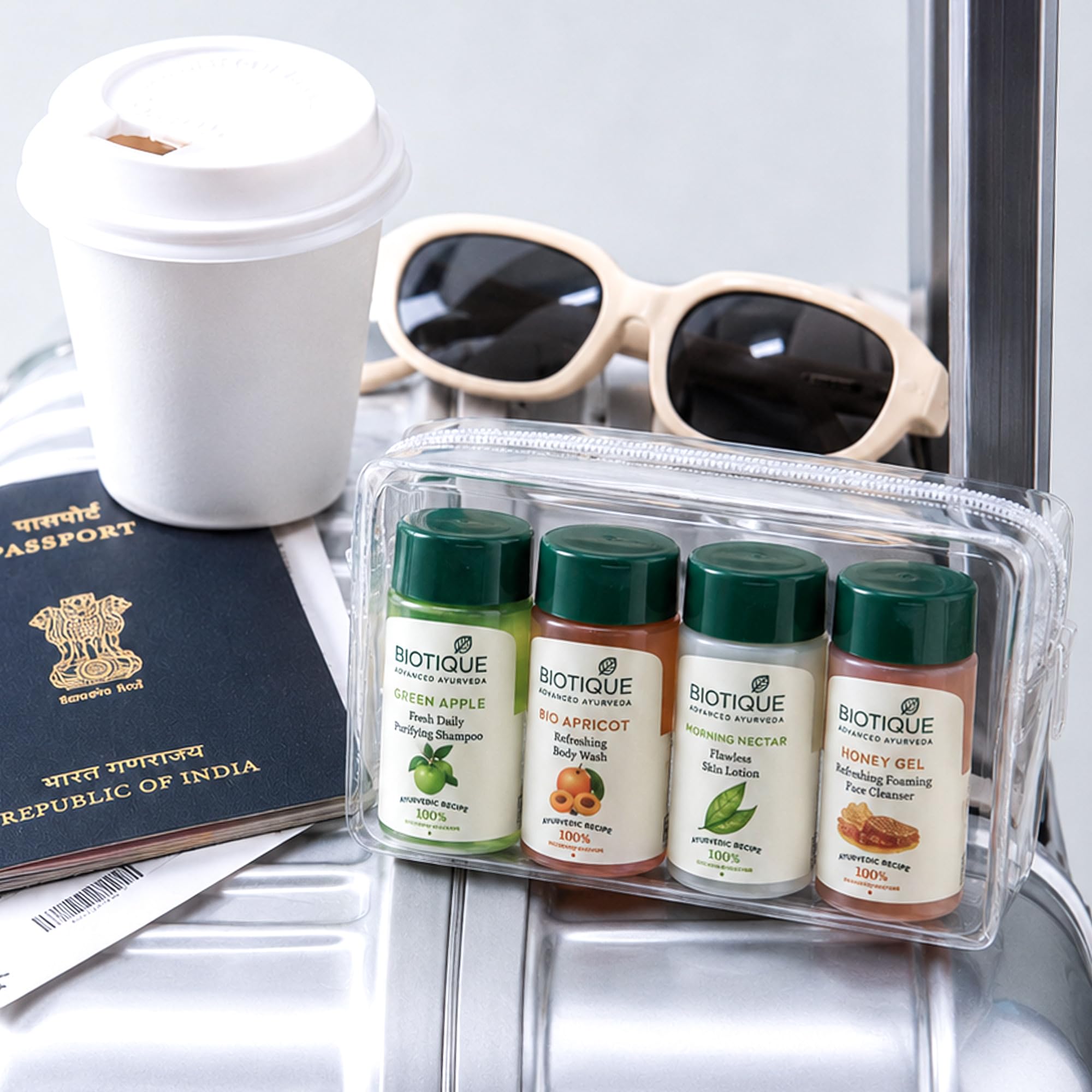 Biotique Travel Kit | Includes Green Apple, Bio Apricot, Morning Nectar & Honey Gel | Mini Skincare & Haircare Essentials for Travel | Enriched with 100% Botanical Extracts 3