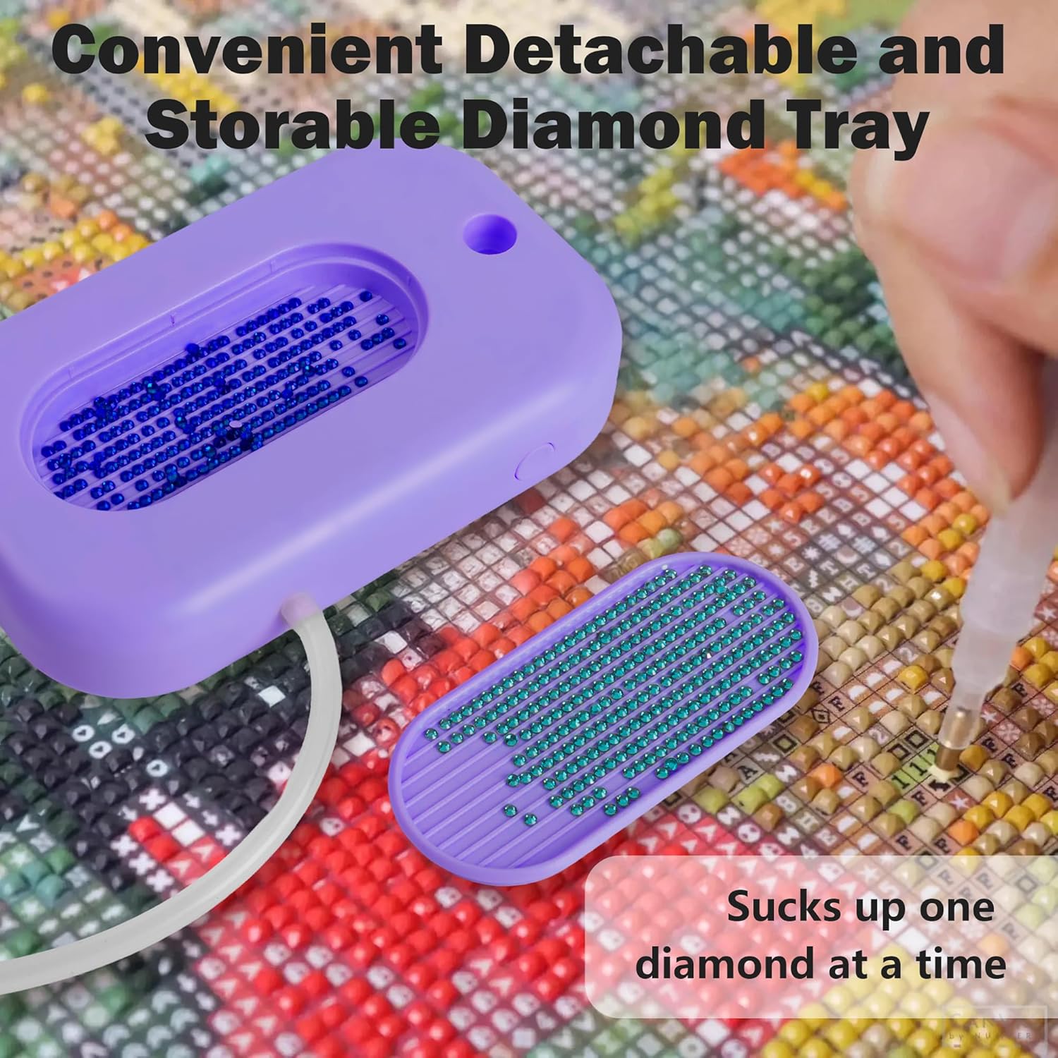 Diamond Art Painting Pen Kit for Adults, Electric Diamond Painting Pen with Storage Tray, Diamond Art Accessories Tools for Setting AB Stones Without Wax, Multifunctional & Long-Lasting (Purple)
