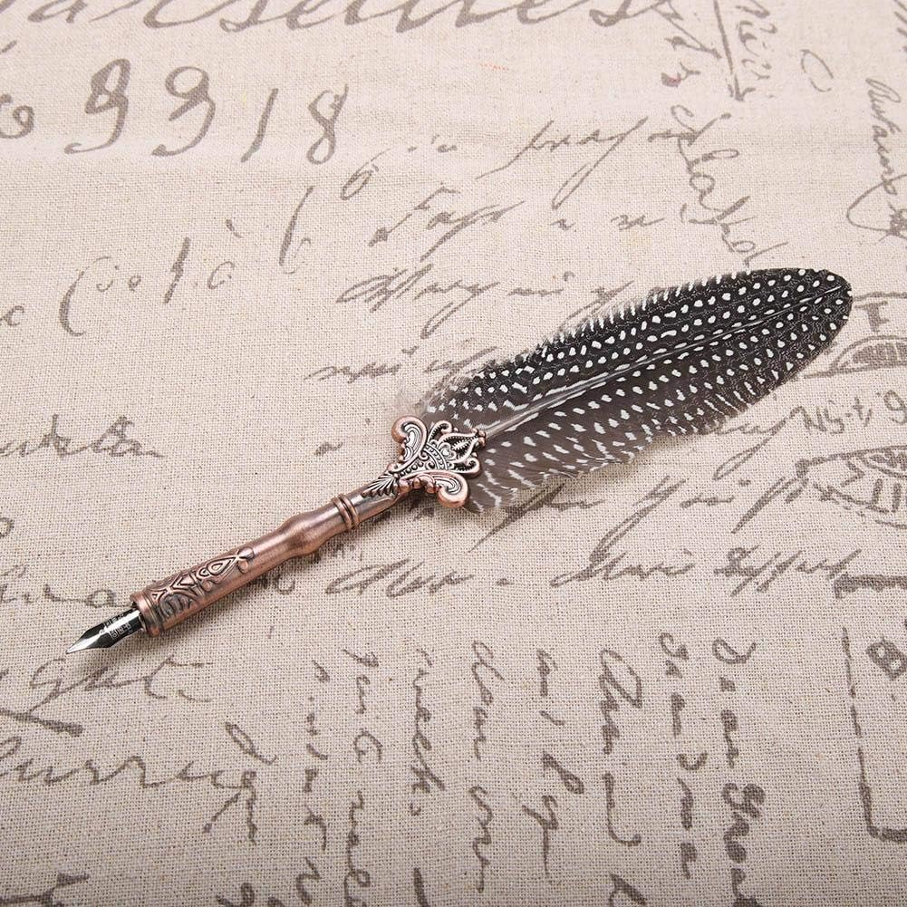 Dpofirs Feather Pen, Retro Classical Fountain Pen Feather Dip Pen Ink Bottle Set Stationery Gift Box for Birthday Friend - Image 3