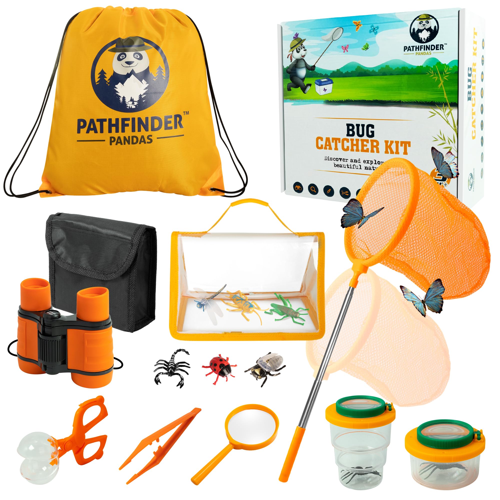 Bug Hunting Kits for Children with Kids Binoculars, Butterfly Net, Big Bug Viewer, Bug Catcher for Kids, Magnifying Glass, Plastic Bugs & More - Kids Explorer Kit & Educational Toys for Boys & Girls