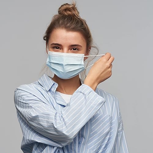 Miniatura 2 de 50 máscaras faciales desechables de 3 capas, para cubrir la boca, con cinta elástica para las orejas; máscaras faciales antisaliva y antipolvo.