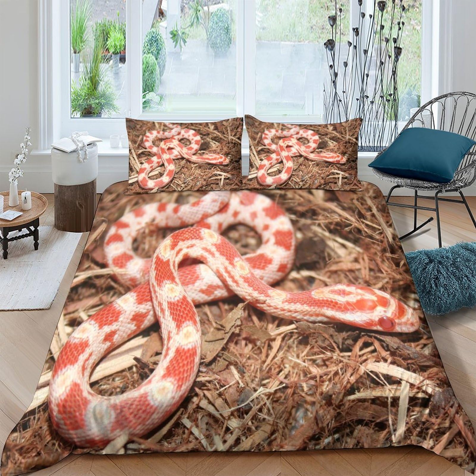 Housse de couette serpent 3D King parure zippée entretien facile