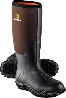 DRYCODE Rubber Boots for Men, Waterproof Insulated Rain Boots with Steel Shank, 5mm Neoprene Durable Hunting Boots (Black, Brown & Camo, Size 5-14)