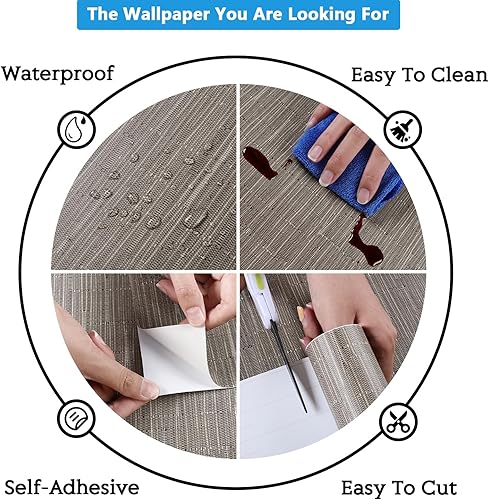 Miniatura 9 de CRE8TIVE Papel tapiz de lino marrón topo de 12 x 354 pulgadas, papel de contacto de lino para gabinetes, impermeable, autoadhesivo, extraíble,