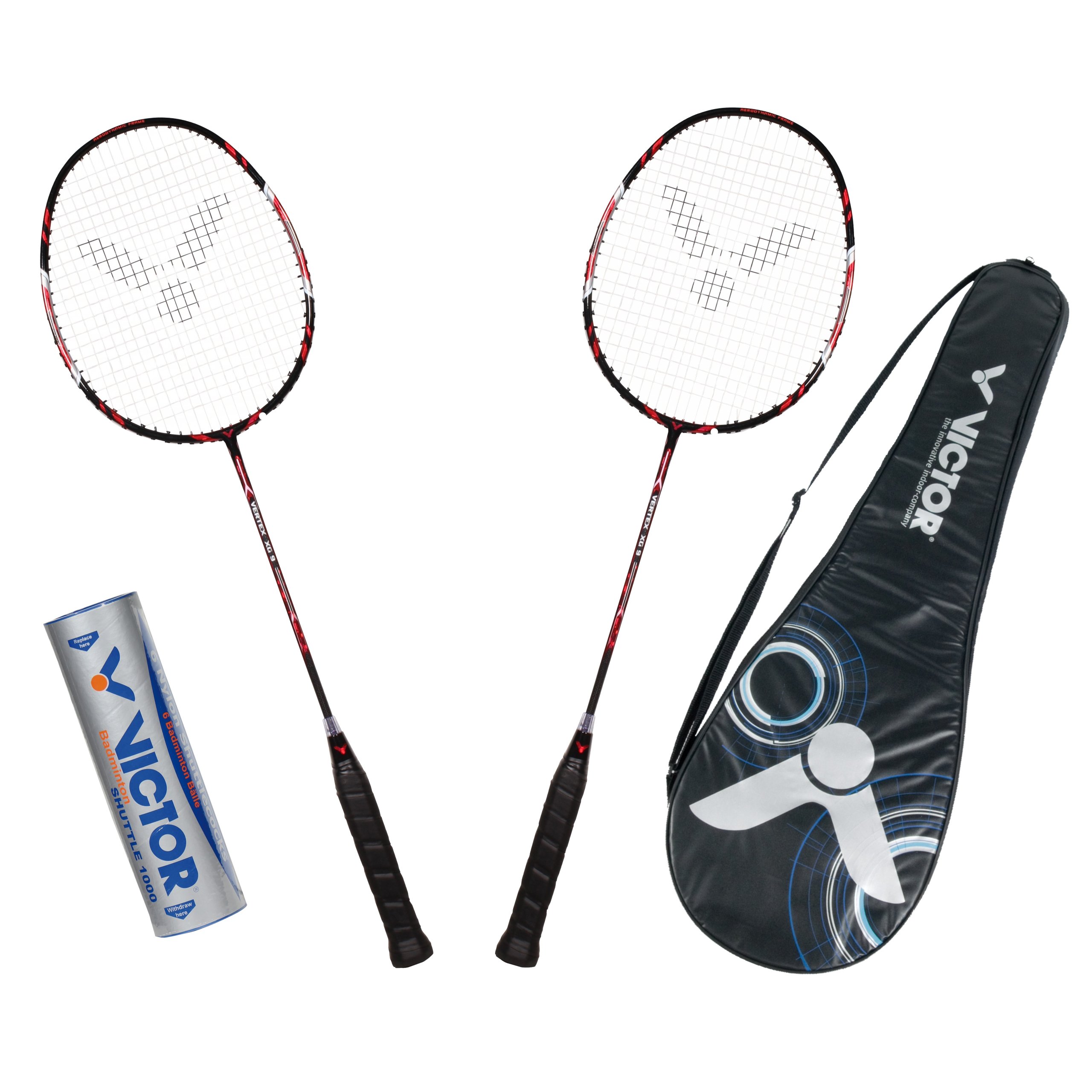 Victor, Set Badminton Vertex 9" Badminton Set Vertex 9 Set, Nero (Schwarz/Rot)
