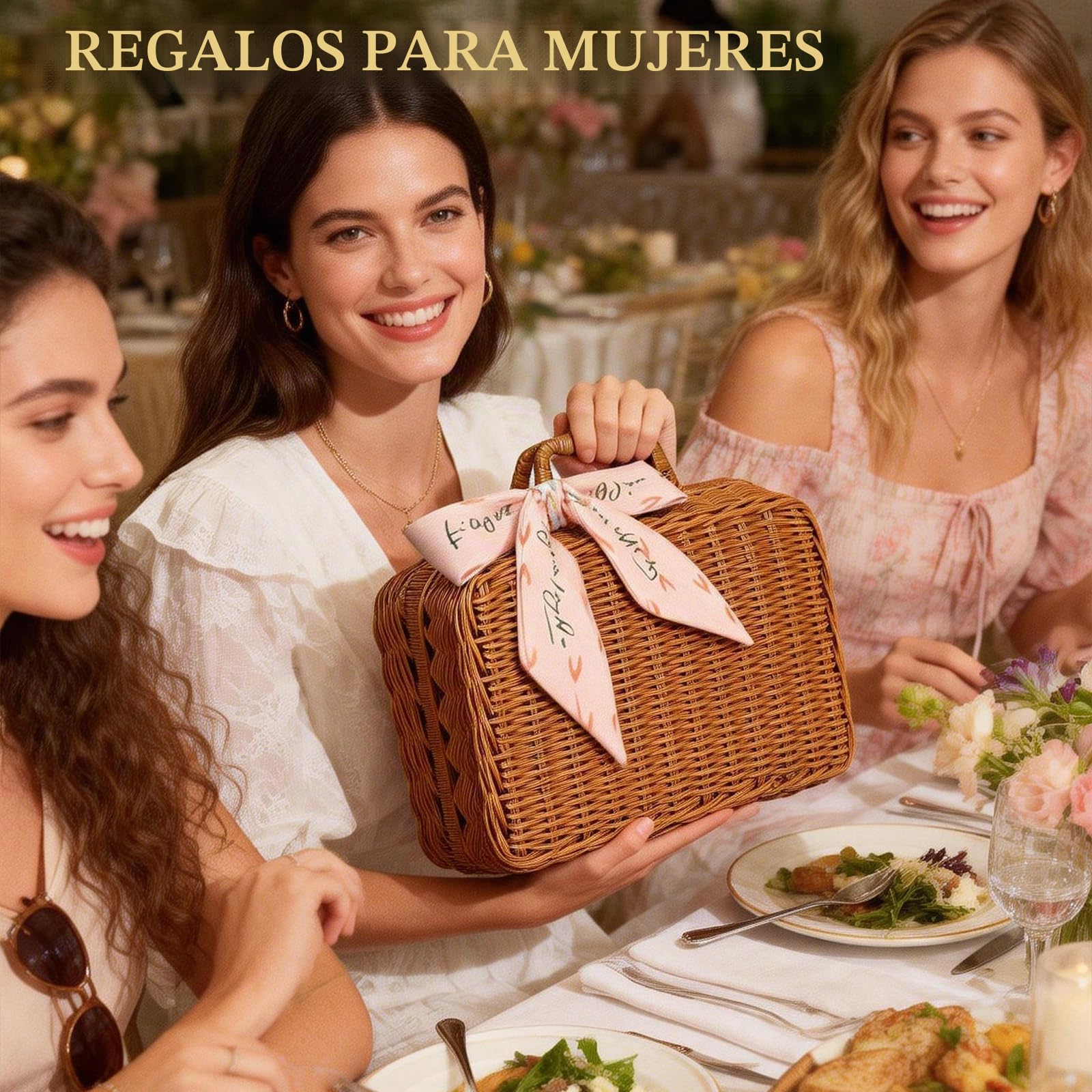 Originales Regalos para Mujer Cumpleaños Set, Elegante Canasta de Regalo & Vajilla de Cerámica con Tazas & Vela Perfumada & Collar, Regalos del Día de la Madre para Mamá San Valentín Mujeres Esposa