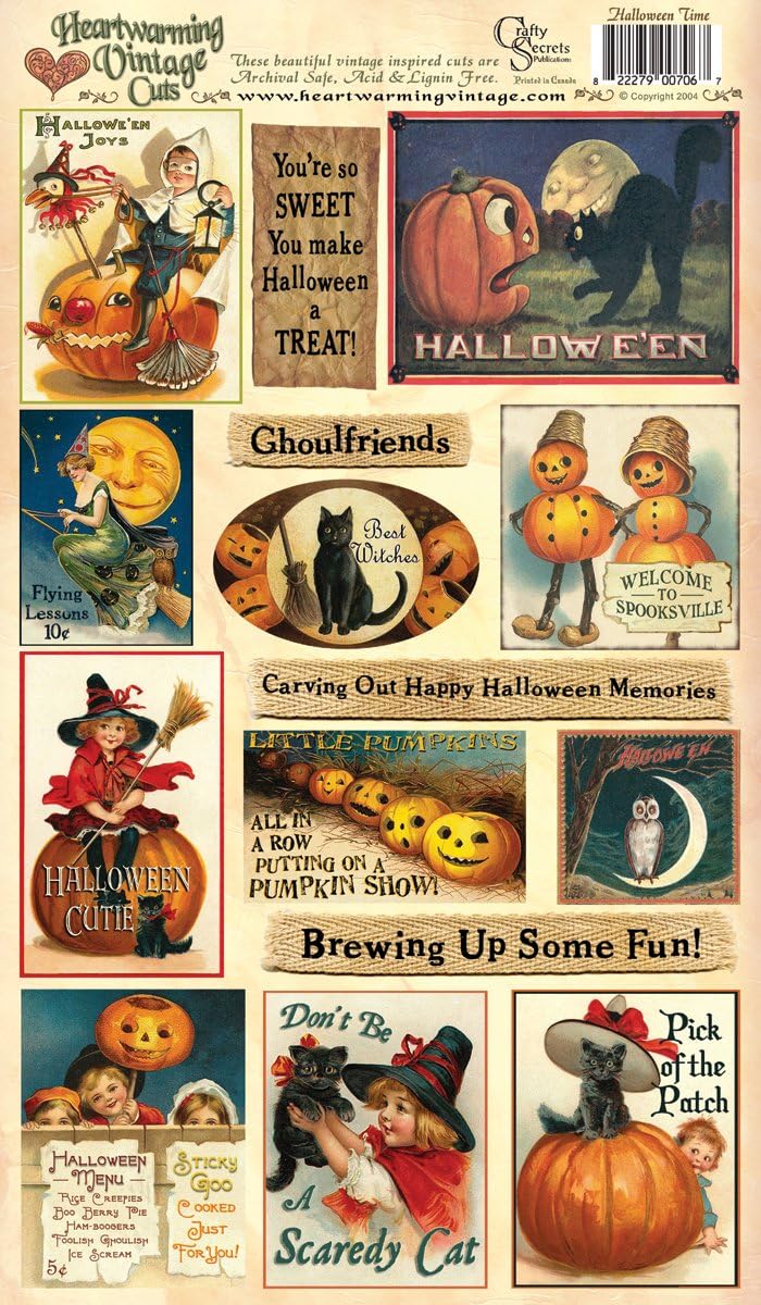 Creative Scraps Heartwarming Vintage Cuts 7"X12" Sheet-Halloween Time