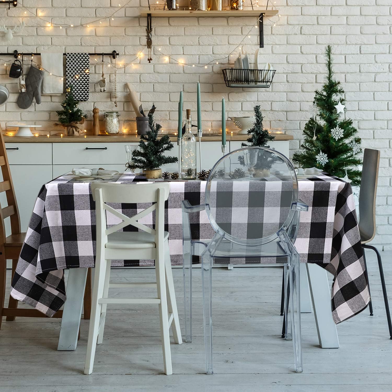 Aneco Buffalo Check Rectangle Tablecloth Table Cloth Cotton Tablecloth Check Plaid Tablecloth for Indoor Outdoor Events 55 x 84 Inches Black and White