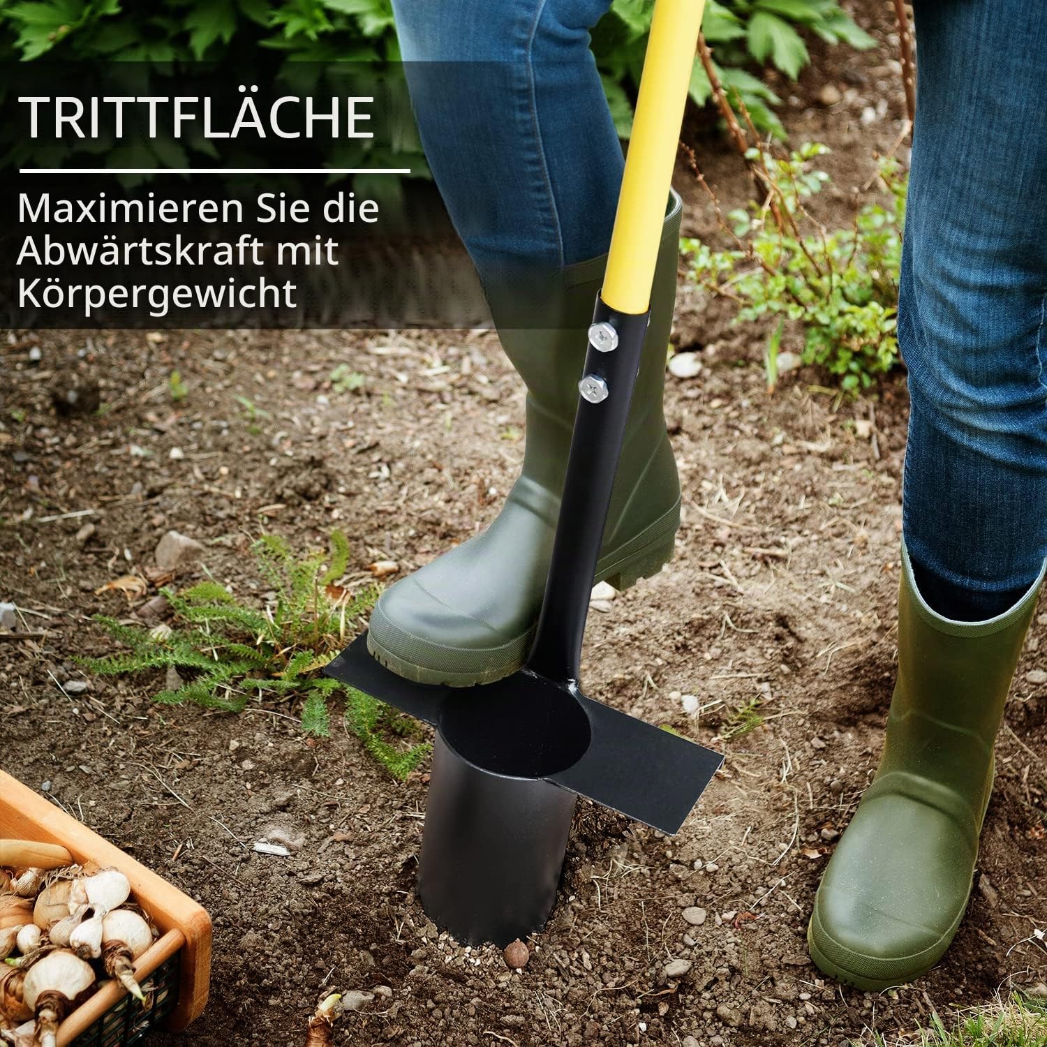 Jardineer Blumenzwiebelpflanzer 3er Set, mit einem kleinen Zwiebelpflanzer & Handtuch, mit langem Griff & gezacktem Boden, Blumenzwiebel Stecher zum Graben, Erdeproben & Umpflanzen