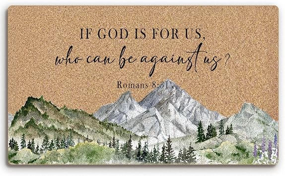 Christian Mountain Coco Coir Doormat Door Welcome Mat for Home Entrance Front Door, Romans 831 Bible Verse Religious Floor Mats for Outdoor Outside Entryway 30x17 Inch