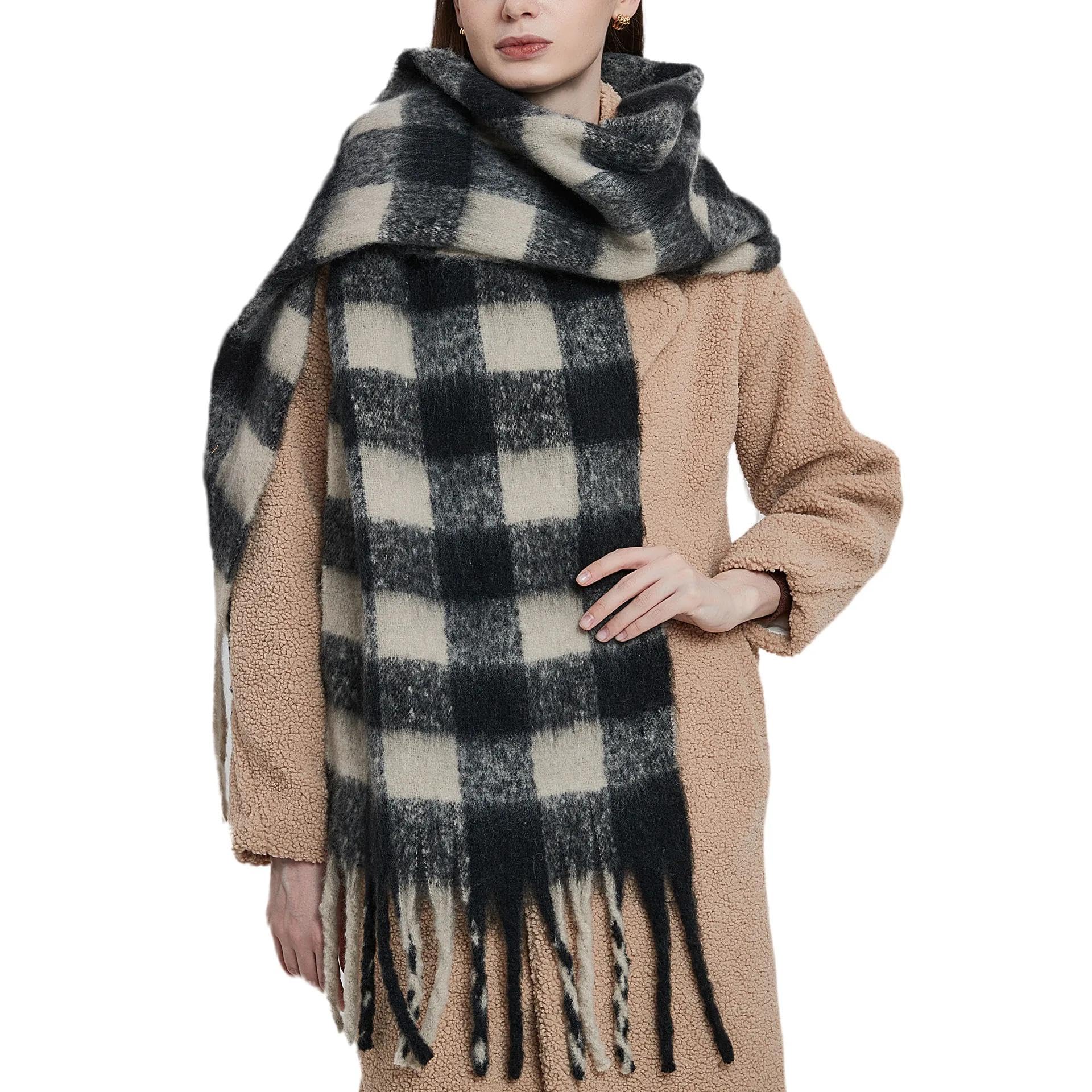 Schals Tücher Halstuch Scarf Klassischer Karierter Schal Mit Quaste, Dicker Schal Mit Rautenmuster, Langer Strickschal Für Damen Im Winter