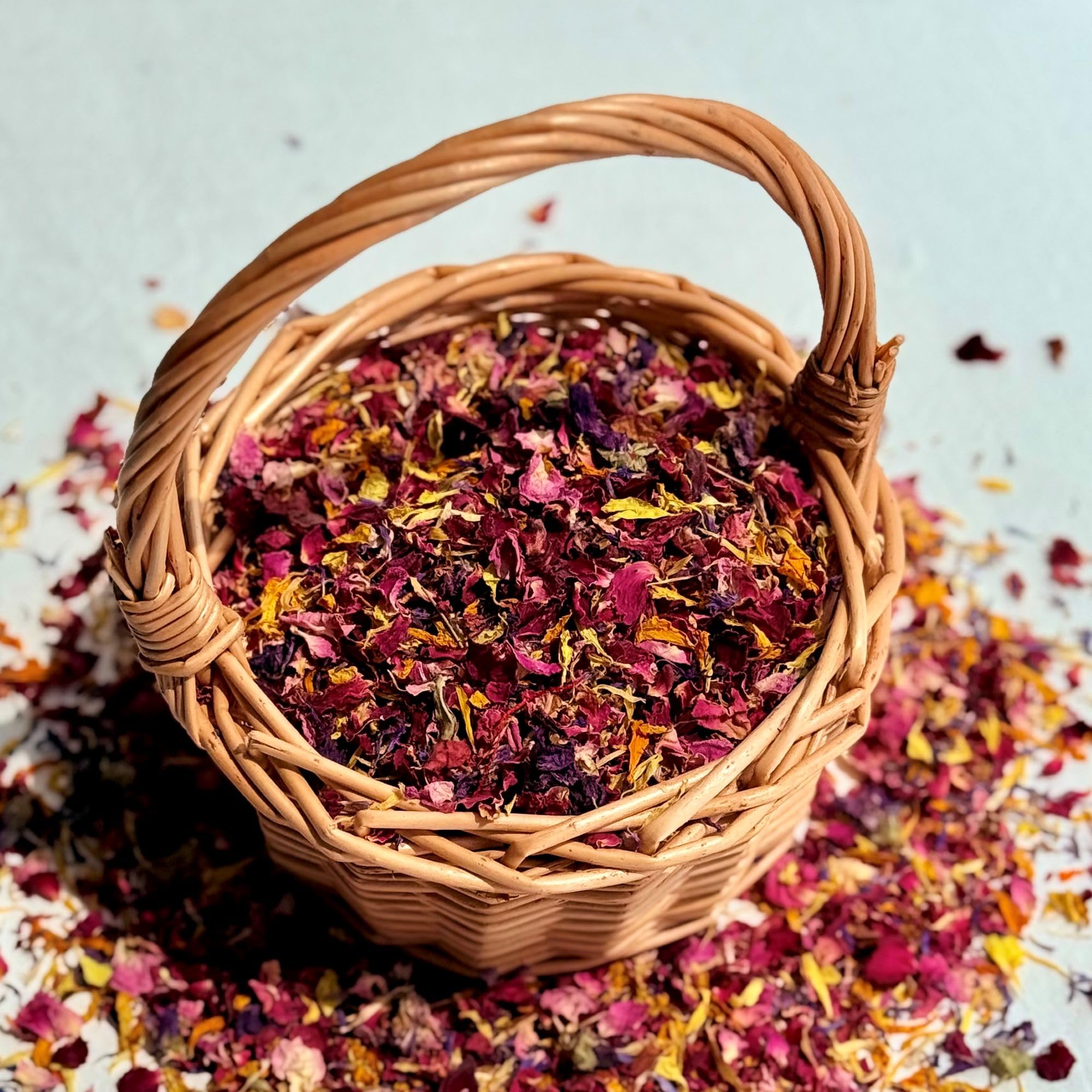 Natural Petal Confetti - 10 Litres - 'Over The Rainbow' mix of Red Rose, Yellow & Orange Marigold, Purple Mallow and Blue Cornflower - Biodegradable (335) โ image 1