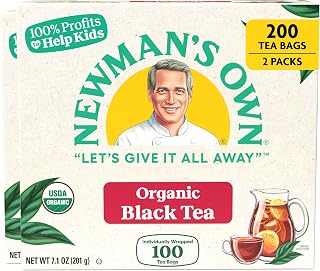 Newman's Own Organic Robust Black Tea, 200 Individually Wrapped Bags (2 Packs), USDA Certified, Caffeinated Hot/Cold Brew