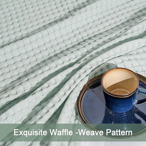 Miniatura 4 de PHF Manta refrescante de punto gofre, tamaño individual, ligera, 60% rayón derivado de bambú y 40% algodón, transpirable, para personas que duermen