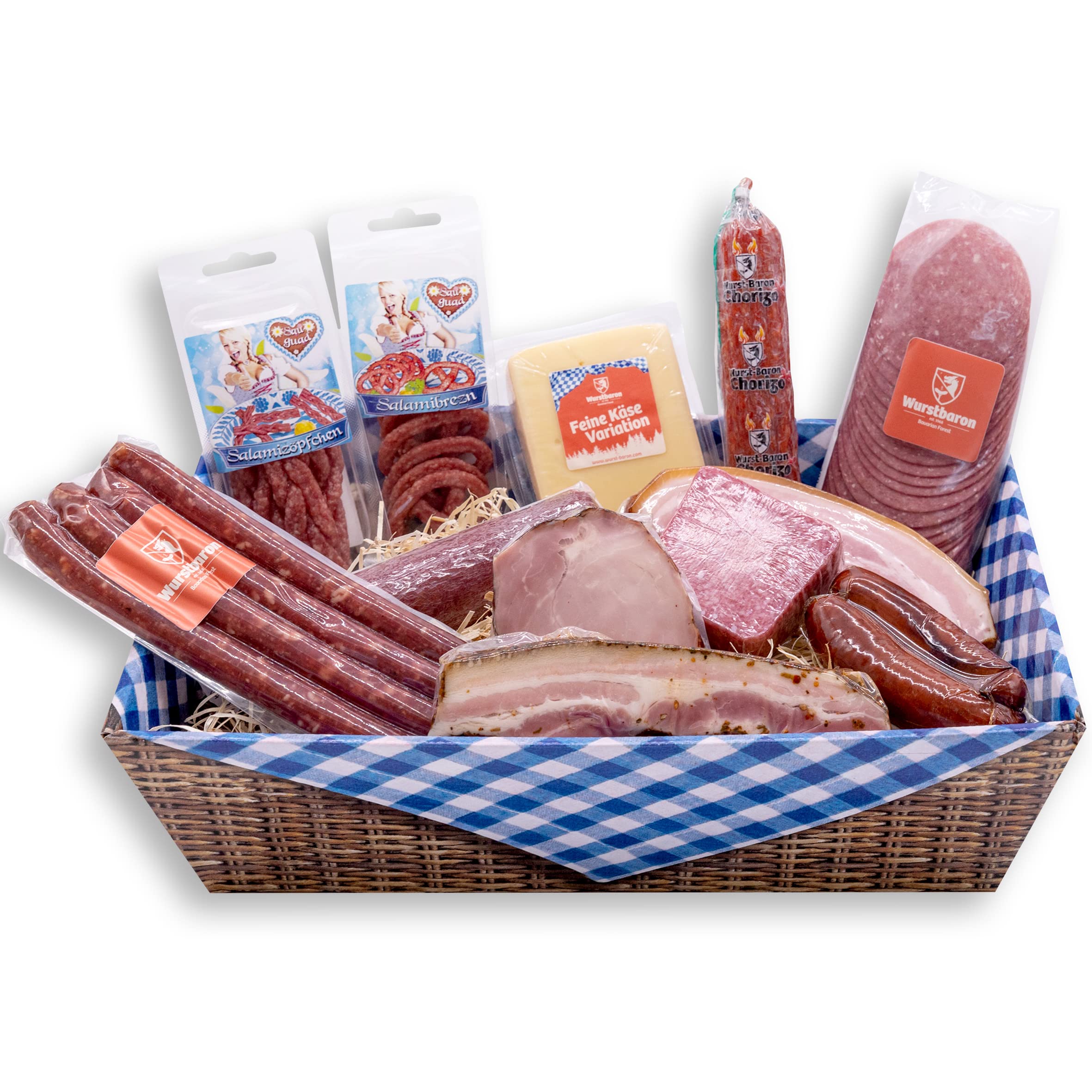 WURSTBARON® Geschenkbox Bayern Maxi, Geschenkpaket mit Salami, Schinken und Speck, Wurstpaket mit ca. 1,9 kg