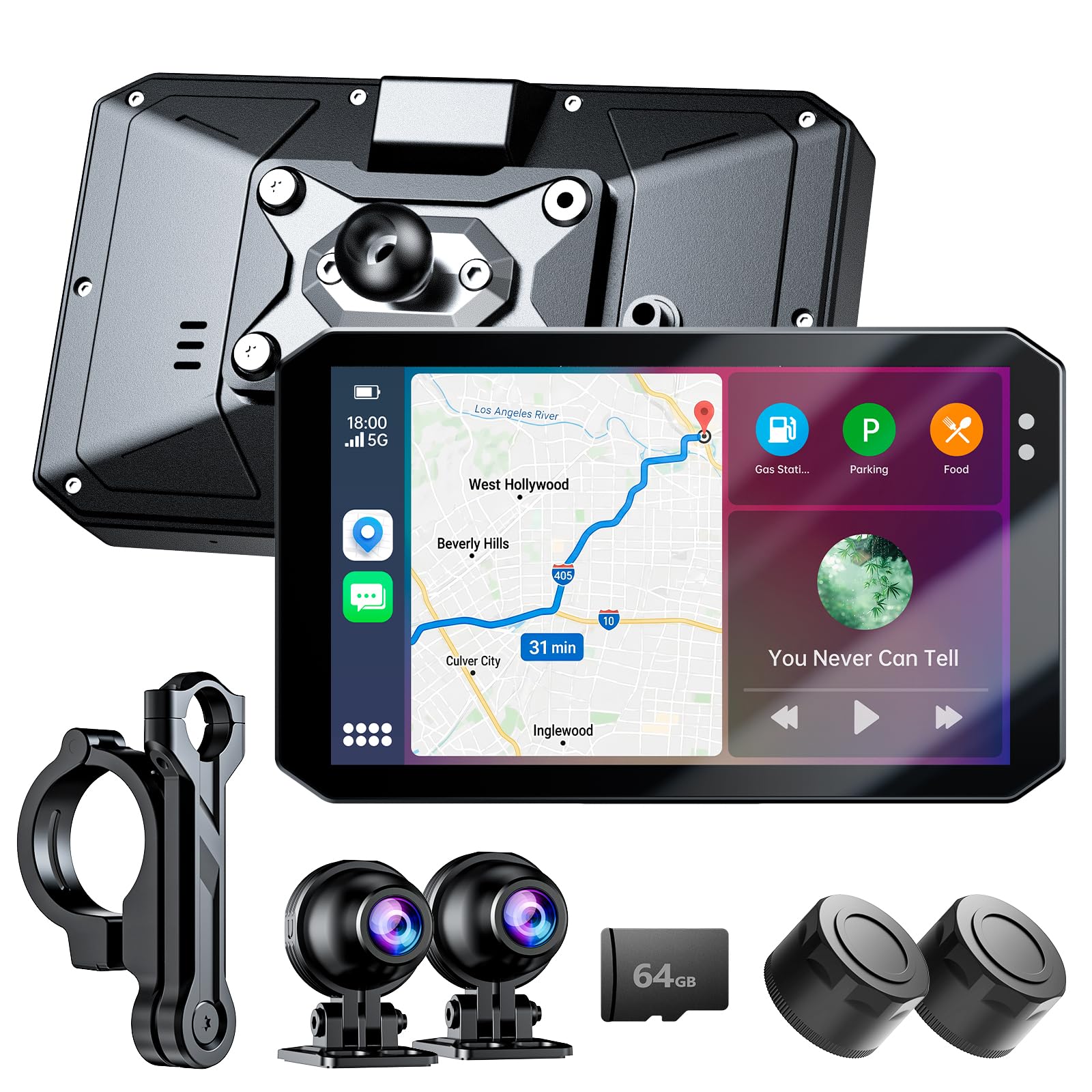 YESOK Y5 5 Inch Motorcycle Front Rear Camera with TPMS Tire Sensor, 1080P+1080P Motorcycle Camera Car Android Auto IP67 Waterproof Night Vision GPS 5G-image-32