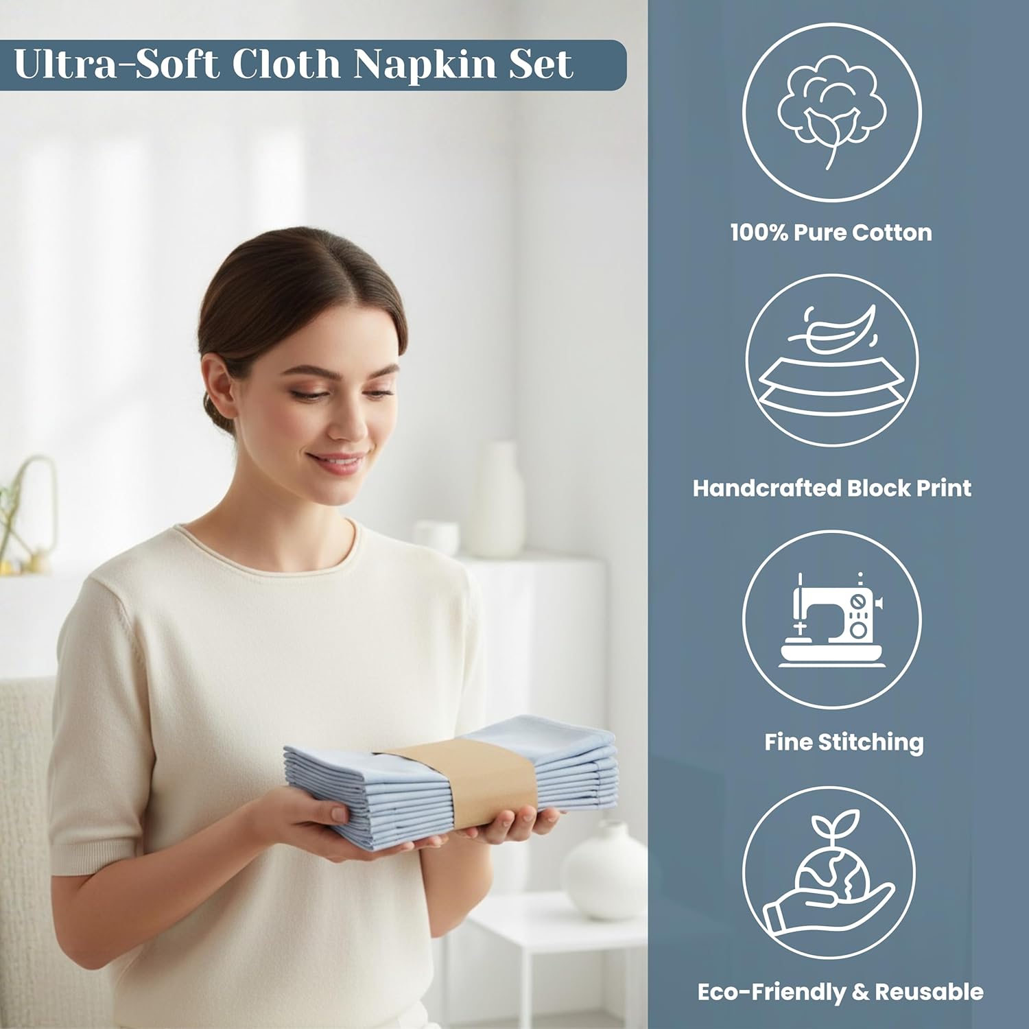 Dusty Blue Cloth Napkins 100% Cotton 10x10 inches Set of 40 – Reusable Soft Washable Fabric Dinner Napkins for Weddings, Parties, Events, Restaurants, Everyday Use – Eco-Friendly Table Napkins