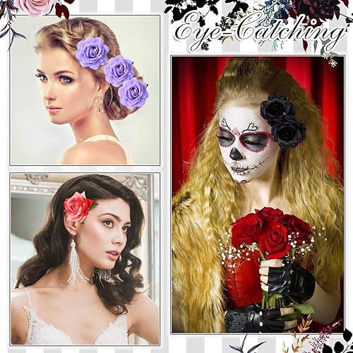 Miniatura 6 de Yilloog Paquete de 12 pinzas para el pelo rosa de 2.8 pulgadas, broches florales, horquillas mexicanas, suministros de fiesta para mujeres,