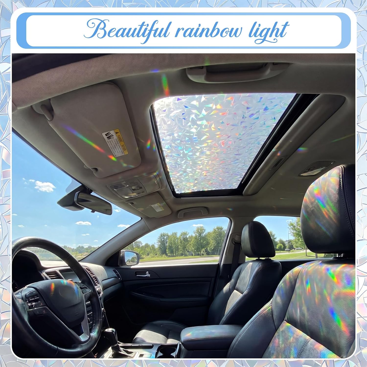 Beeveer Stained Vintage Sunroof Sun Shade Film Static Clings Vinyl 3D Decals for Car Decoration UV Sun Protection for Moonroof & Side Windows, Car Camping Accessories(15.8 x 39.4 Inches,Rainbow)