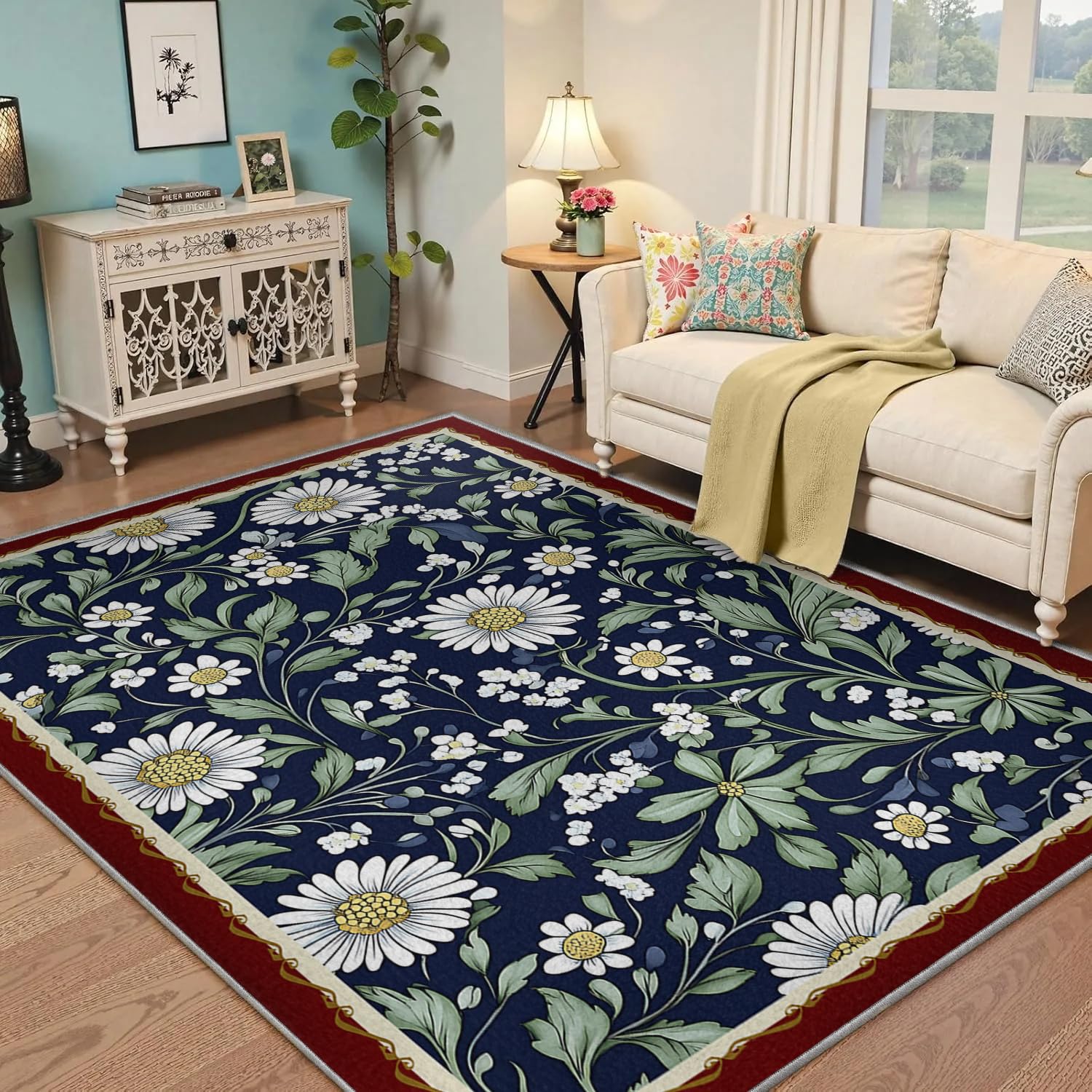 Tapis lavable en machine Daisy 90x150 cm antidérapant et facile à entretenir