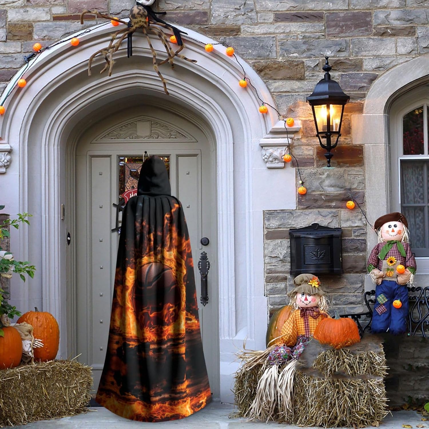 Basketball and Fire Unique Darkness Poncho Shawl - Customizable Wearable Blanket for Women, Perfect Halloween Costume Accessory, Knight, Akatsuki, and More