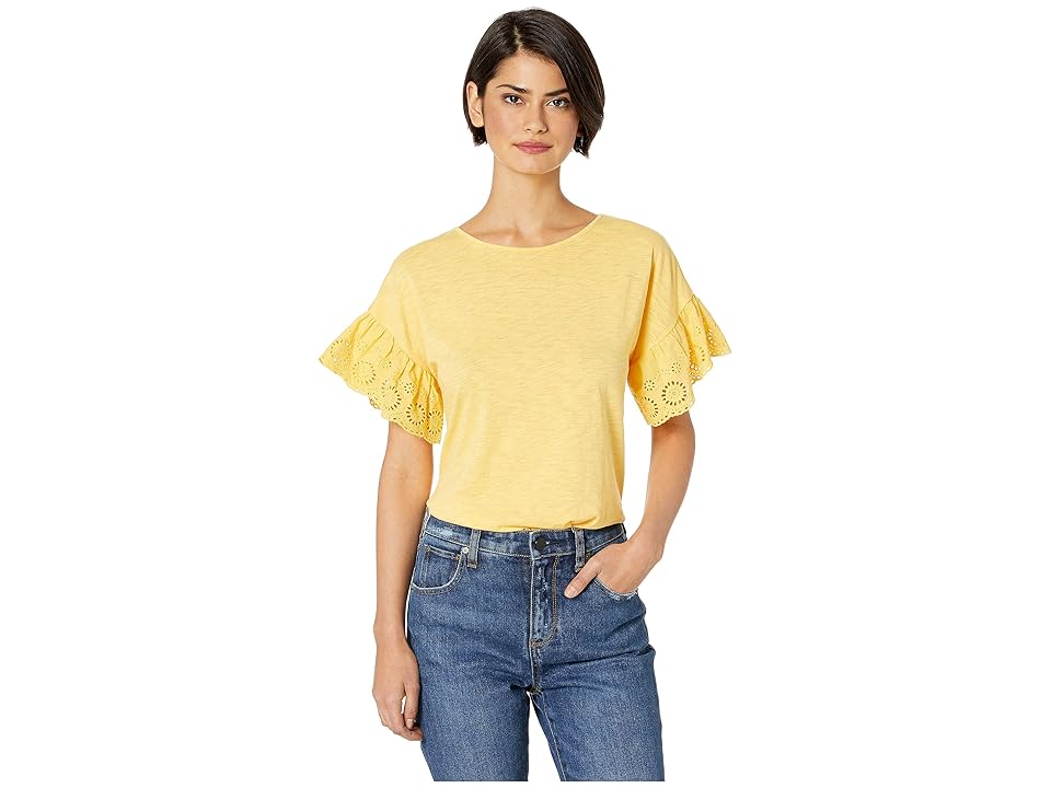 

CeCe Short Sleeve Knit Top w/ Eyelet Sleeve Detail (Dandelion) Women's Blouse, Yellow