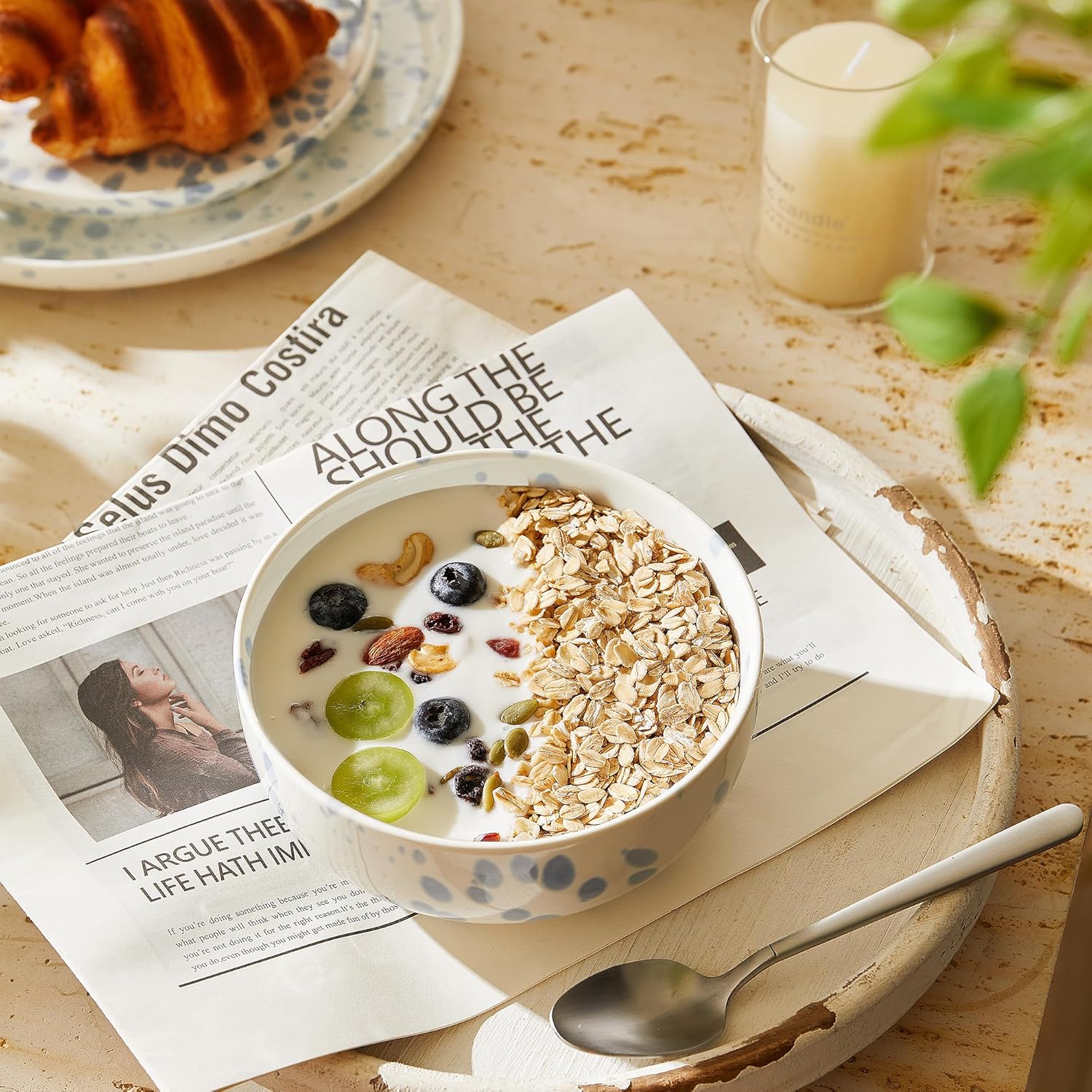 Junko シリアルボウルセット 4-36オンス セラミックボウル 和麺ボウルセット セラミックボウル キッチン 朝食 オートミール