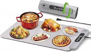 Food Warming Mat Electric Tray: YTLAD Silicone Heating Pad with 6 Level Adjustable Temperature and 5 Hours Timer & Kids Lock, Foldable Food Warmers for Parties, Home, Daily Use (Grey, 25.6" x 15.55")