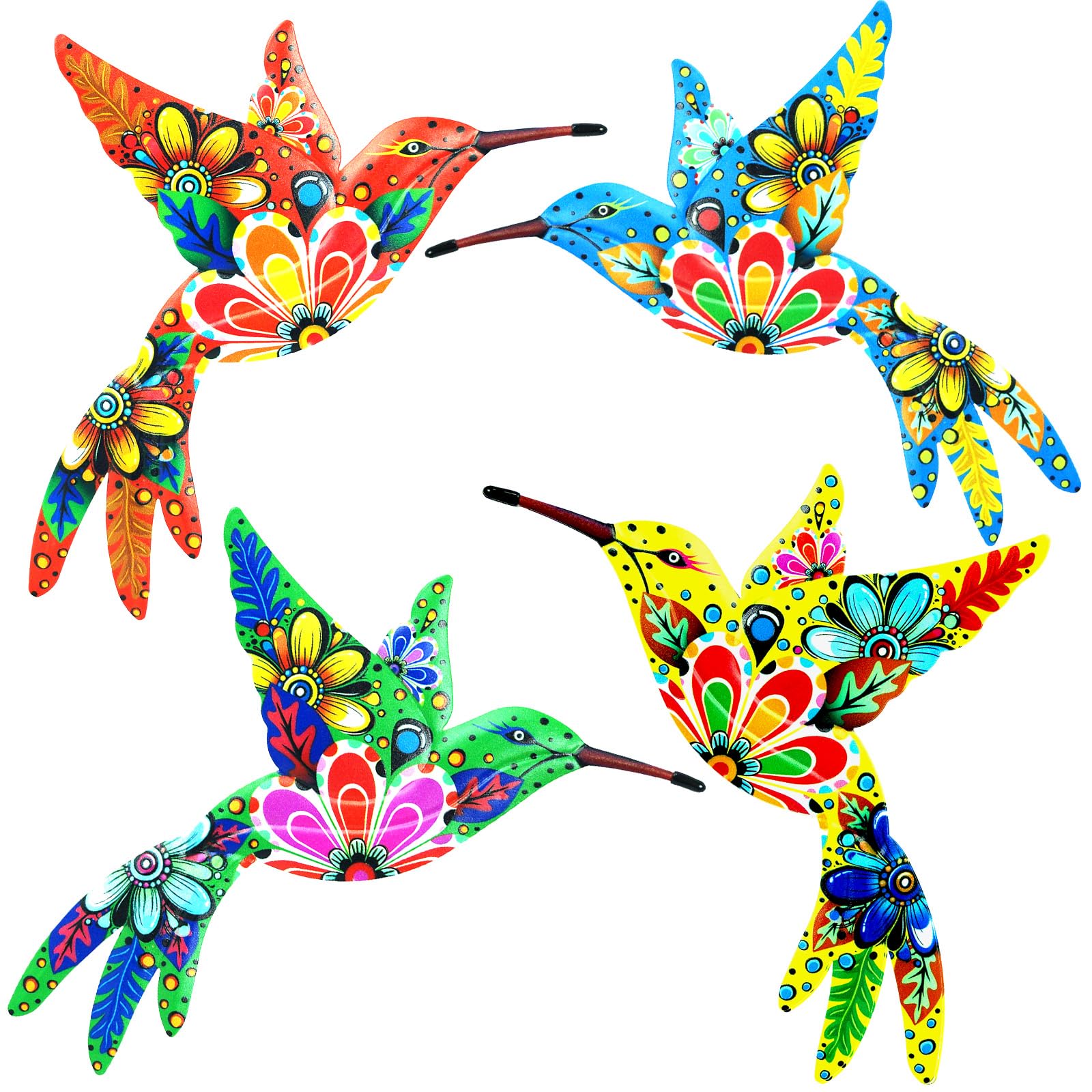 Cruis Cuka Outdoor Metal Wall Art Garden Decor for Outside Colorful Hummingbird Fence Art - (Set of 4,ColorFFX)