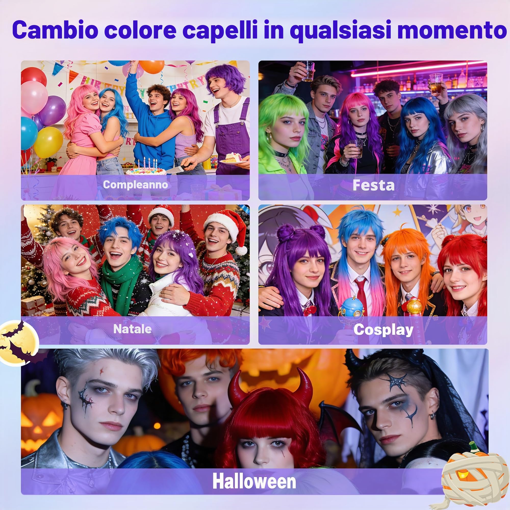 Spray per capelli temporaneo viola per bambini, alternativa alla tintura dei capelli istantanea per ragazze, ragazzi, adolescenti, donne, usa e getta, veloce per feste, cosplay, Natale, Halloween, 150