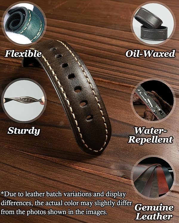 REZERO Watch Band, Genuine Leather Watch Straps, Oil-Waxed Vintage Watch Bands for Men 18mm 19mm 20mm 21mm 22mm 23mm 24mm 26mm by REZERO - Image 6