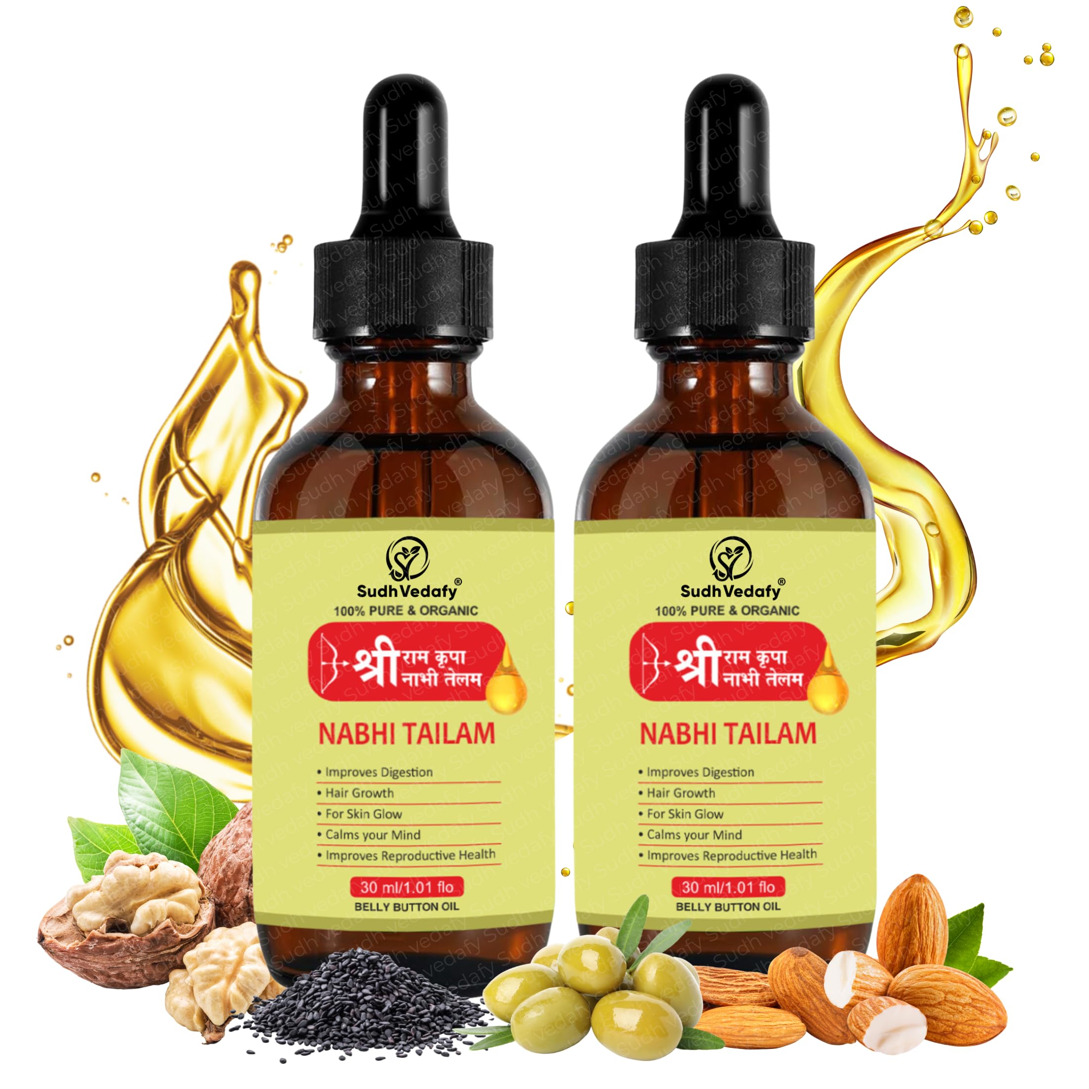 Sri Ram Nabhi Tailam 30ml | Ayurvedic Multi Benefit Nabhi Oil | Belly Button oil for Skin & Hair | Nabhi Oil ayurvedic for Health and Beauty | नाभि तेल (Pack of 2)