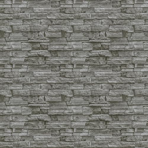 Timeet 17.7" x 393" 3D Grey Stone Wallpaper Peel and Stick Brick Self Adhesive Wall Paper Removable Waterproof Contact Paper for Bedroom Living Room Decor Vinyl Film Roll