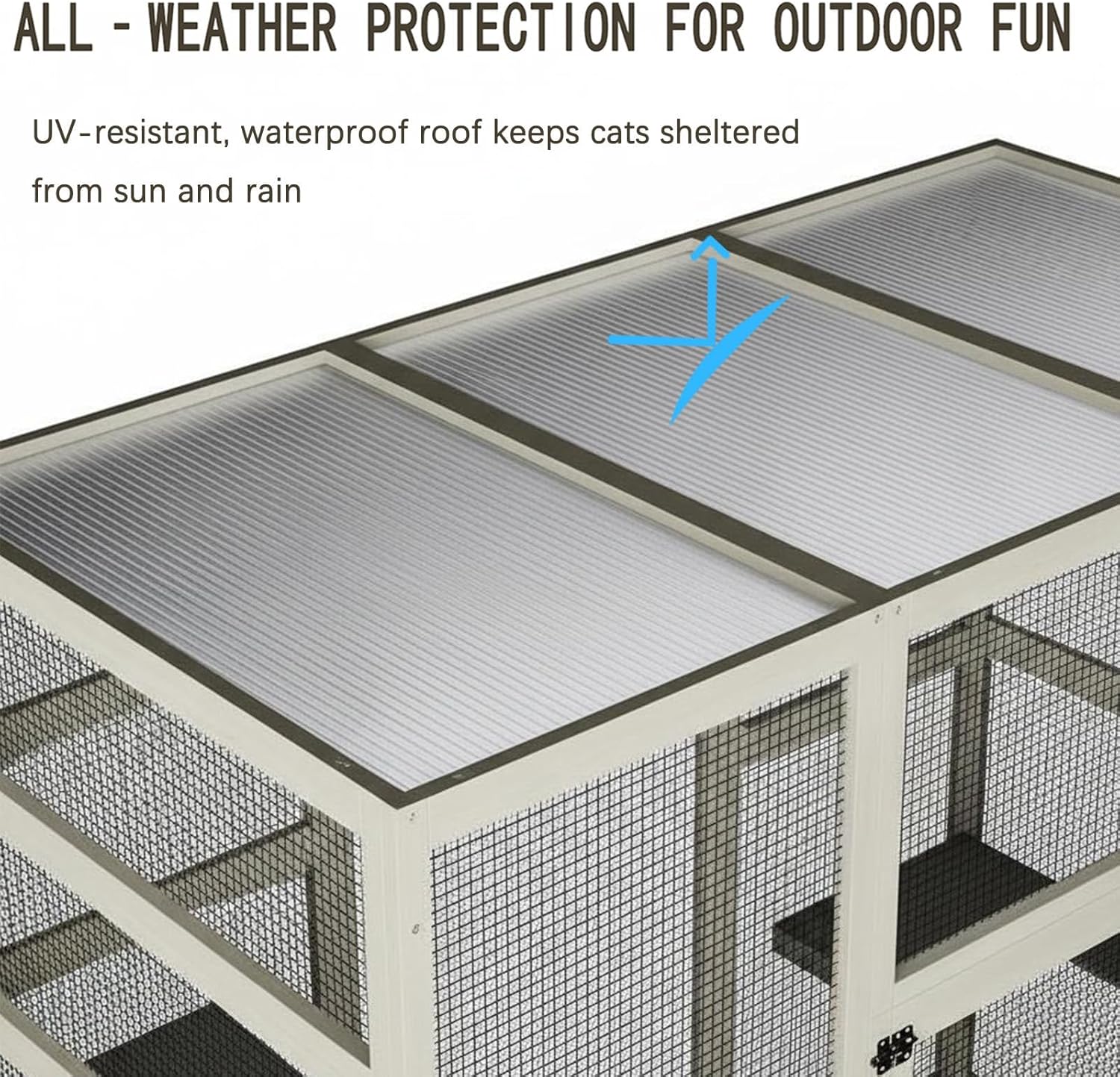 Garvee 70-Inch Large Catio Enclosure, UV-Protected, Wooden Frame and Rust-Resistant Steel Mesh, Cat House with 2 Lounging Boxes and Platforms, for Patio or Backyard