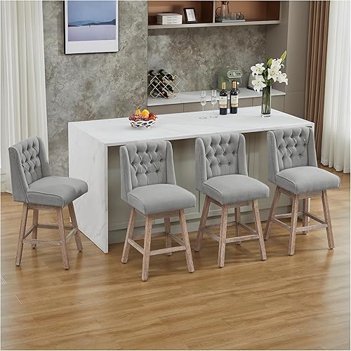 Miniatura 24 de Juego de 2 taburetes de bar de altura de mostrador, taburetes de bar giratorios de 360° con respaldo y patas de madera, taburetes de bar tapizados