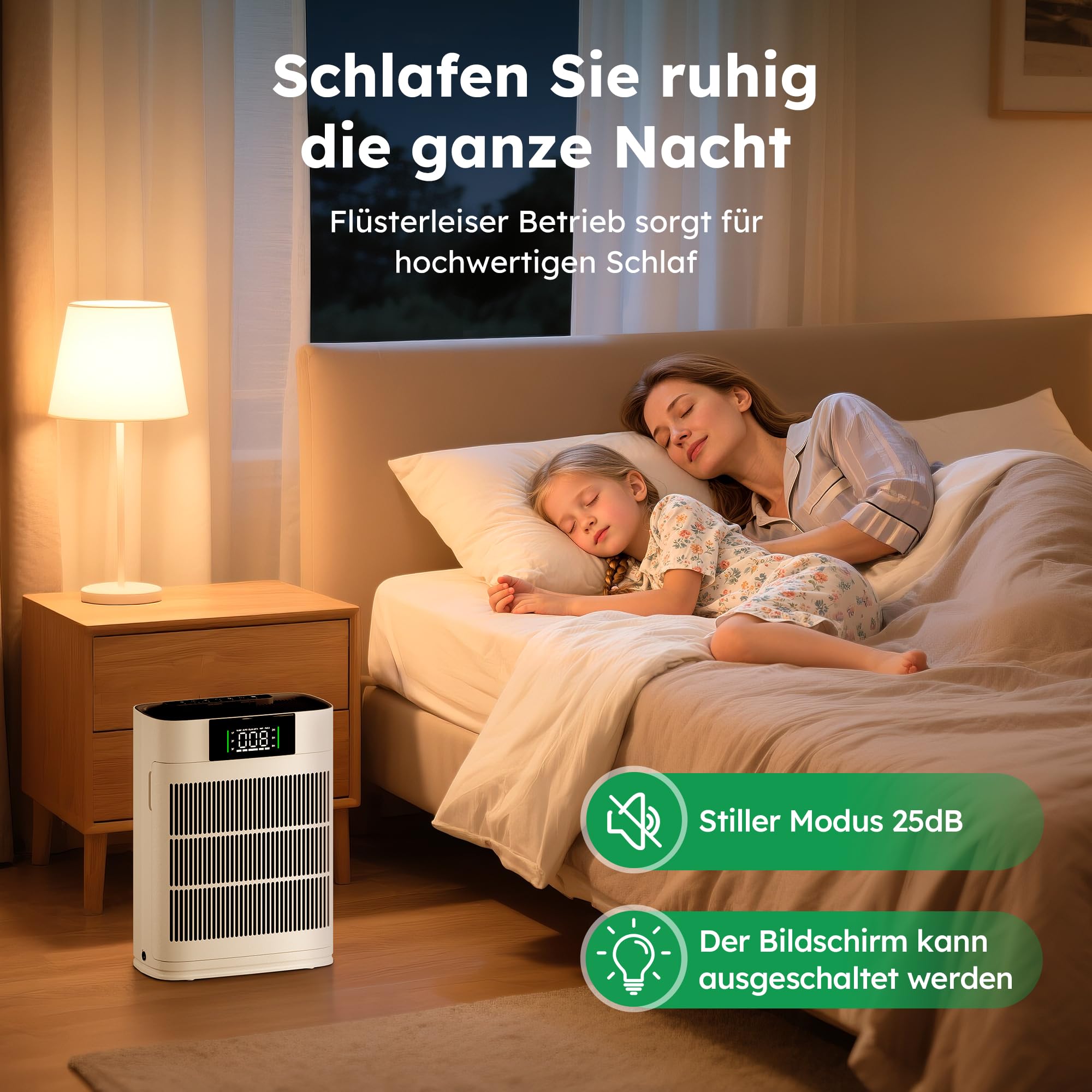 Luftreiniger mit HEPA Luftfilter und Aktivkohlefilter | Vierstufiges Filtersystem gegen Schimmel, Staub und Tierhaare bis zu 0,3 µm, CADR 220m³/h für Räume bis zu 60m², AP001