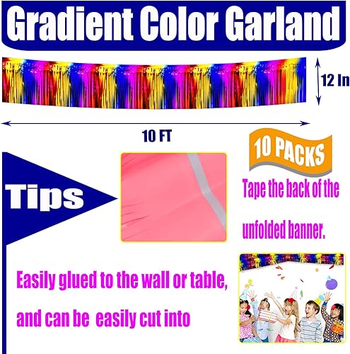 Miniatura 94 de Paquete de 10 guirnaldas de flecos de papel de aluminio rosa de 10 pies con serpentinas metálicas de oropel para colgar en la pared, telón de fondo