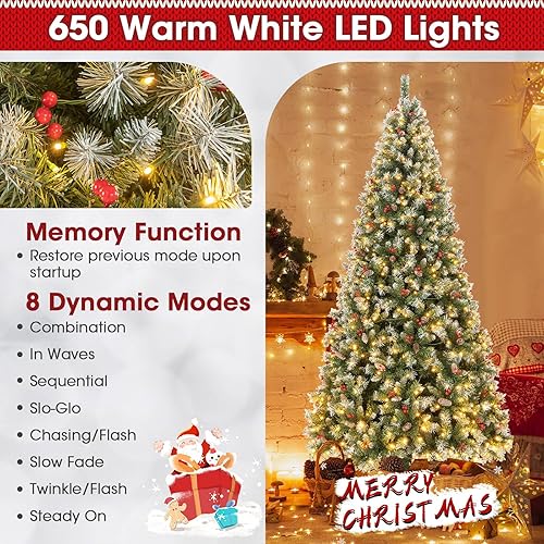 Miniatura 3 de GOFLAME Árbol de Navidad preiluminado de 5 pies, árbol de Navidad con bisagras con 450 puntas de ramas de PVC, 200 luces LED, 42 conos de pino y 126